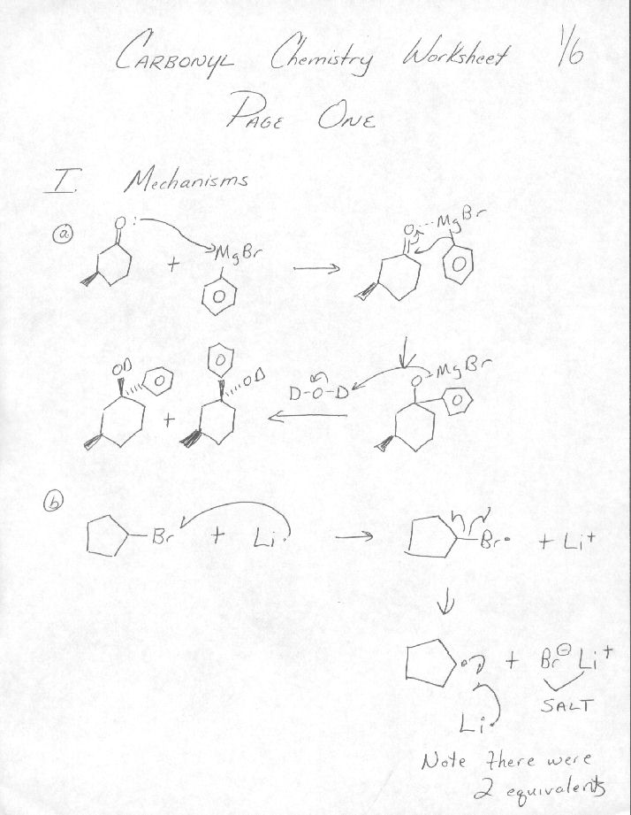 Carbonyl Chemistry worksheet Mechanisms