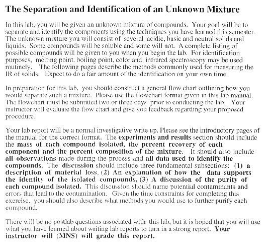 The Separation and Identification of an Unkown Mixture